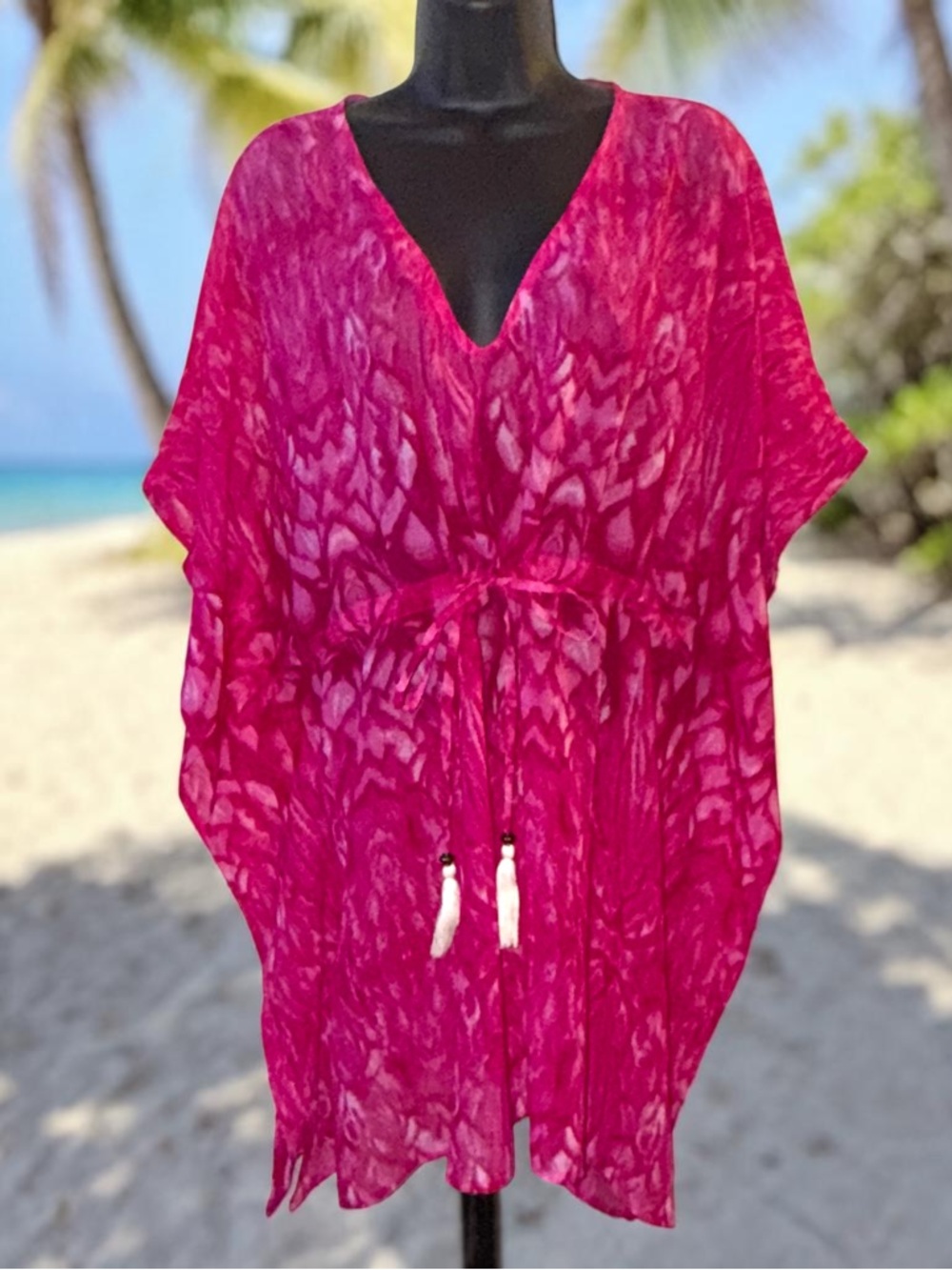 Beaches & Boho pink caftan swim cover up